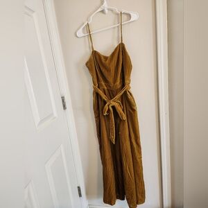 J. Crew Mustard Velvet Jumpsuit with Tie Waist Size 12